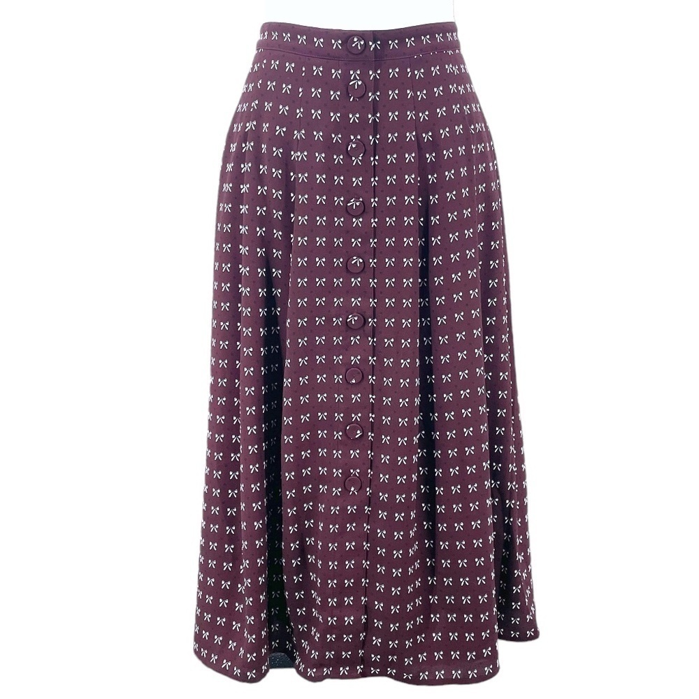 Talbots Dotty Bows Midi Skirt, Burgundy, Size 12